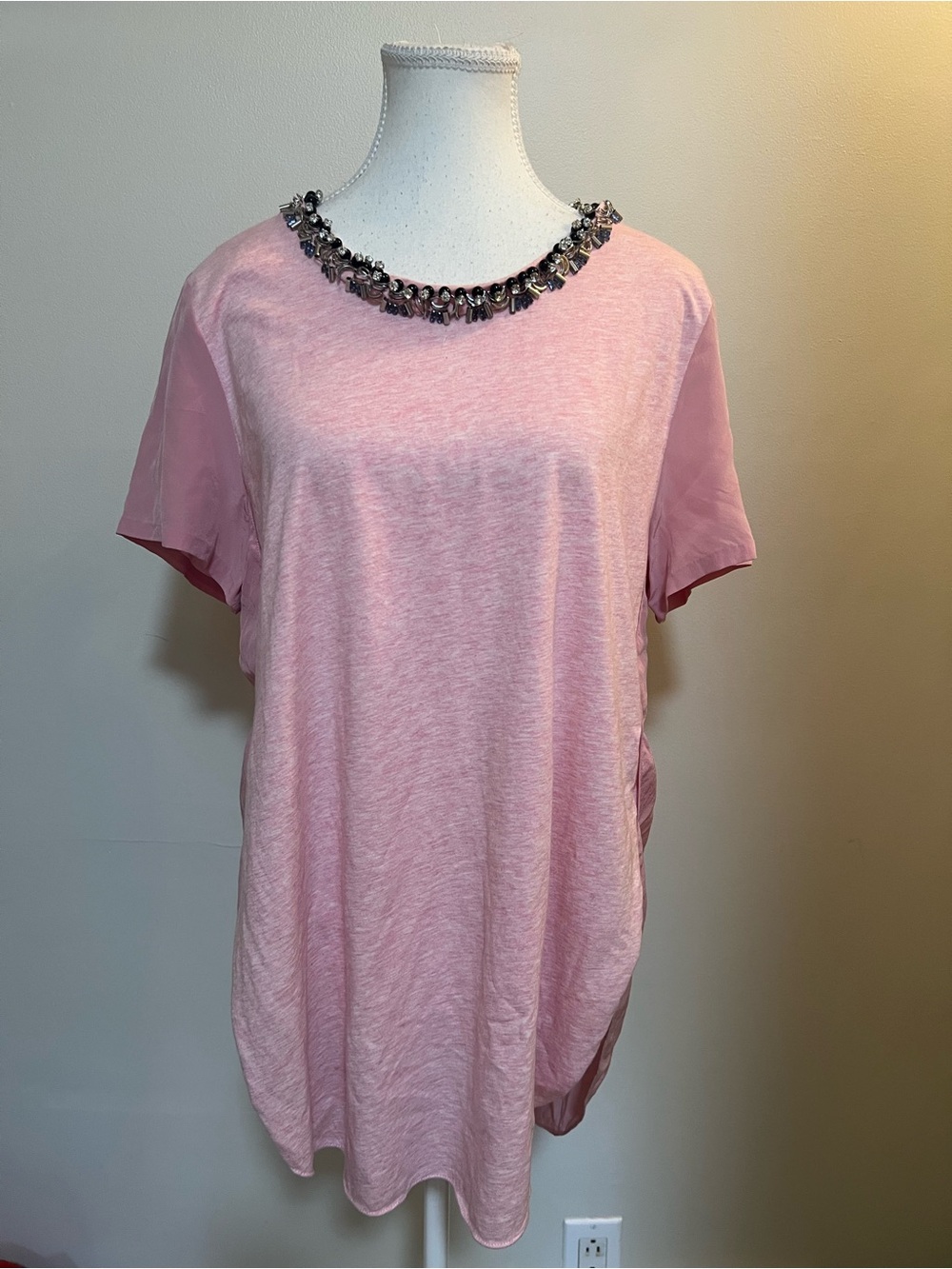 3.1 Phillip Lim Embellished Rhinestone Silk & Cotton Tunic Top Pink Size 6